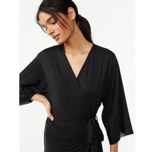 Elegant Black Robe with Mesh Trim